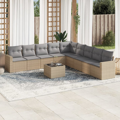 10-tlg. Garten-Sofagarnitur mit Kissen Beige Poly Rattan - Pazzar.ch