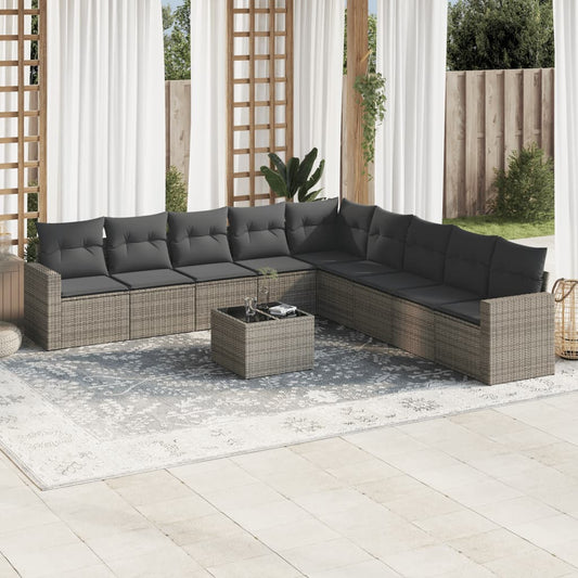 10-tlg. Garten-Sofagarnitur mit Kissen Grau Poly Rattan - Pazzar.ch