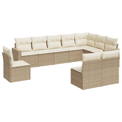 10-tlg. Garten-Sofagarnitur mit Kissen Beige Poly Rattan - Pazzar.ch