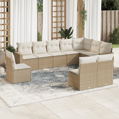 10-tlg. Garten-Sofagarnitur mit Kissen Beige Poly Rattan - Pazzar.ch