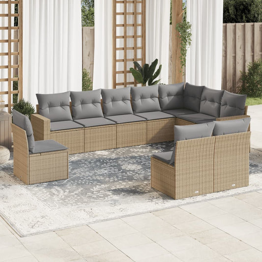 10-tlg. Garten-Sofagarnitur mit Kissen Beige Poly Rattan - Pazzar.ch