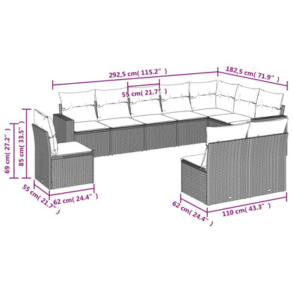 10-tlg. Garten-Sofagarnitur mit Kissen Grau Poly Rattan - Pazzar.ch