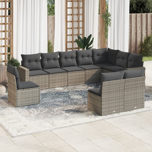 10-tlg. Garten-Sofagarnitur mit Kissen Grau Poly Rattan - Pazzar.ch