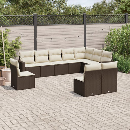 10-tlg. Garten-Sofagarnitur mit Kissen Braun Poly Rattan - Pazzar.ch