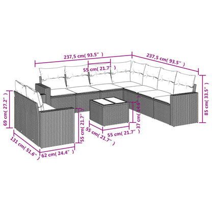 10-tlg. Garten-Sofagarnitur mit Kissen Schwarz Poly Rattan - Pazzar.ch