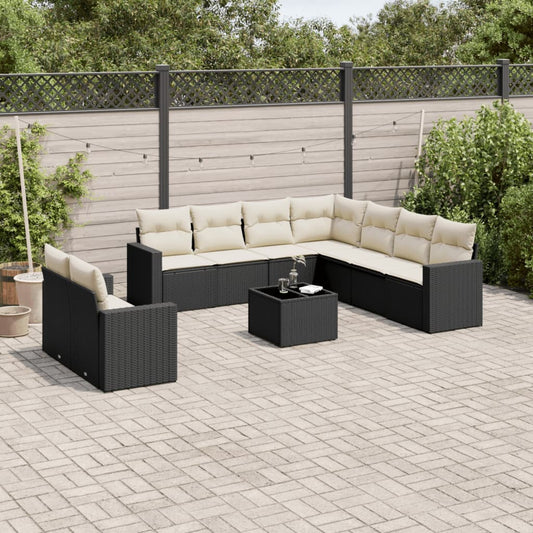 10-tlg. Garten-Sofagarnitur mit Kissen Schwarz Poly Rattan - Pazzar.ch