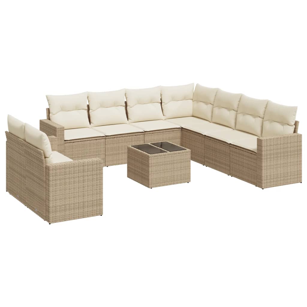 10-tlg. Garten-Sofagarnitur mit Kissen Beige Poly Rattan - Pazzar.ch