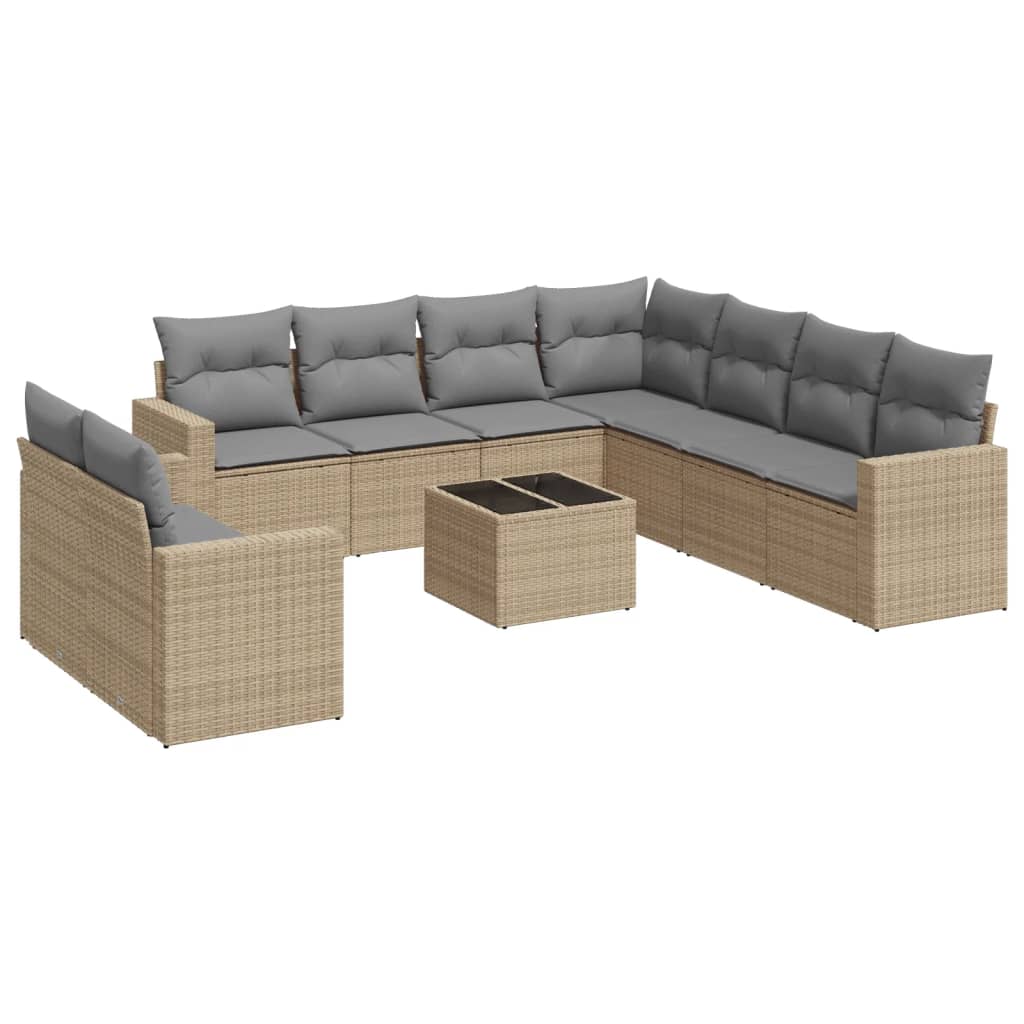 10-tlg. Garten-Sofagarnitur mit Kissen Beige Poly Rattan - Pazzar.ch