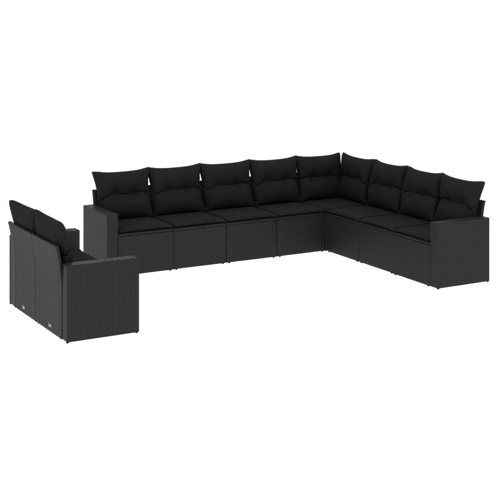 10-tlg. Garten-Sofagarnitur mit Kissen Schwarz Poly Rattan - Pazzar.ch