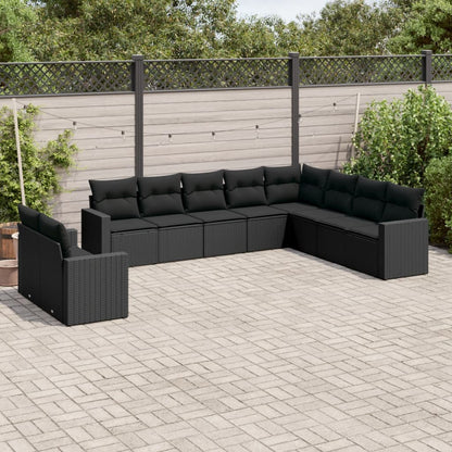 10-tlg. Garten-Sofagarnitur mit Kissen Schwarz Poly Rattan - Pazzar.ch