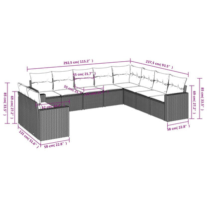 10-tlg. Garten-Sofagarnitur mit Kissen Schwarz Poly Rattan - Pazzar.ch