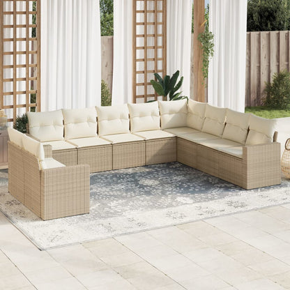 10-tlg. Garten-Sofagarnitur mit Kissen Beige Poly Rattan - Pazzar.ch