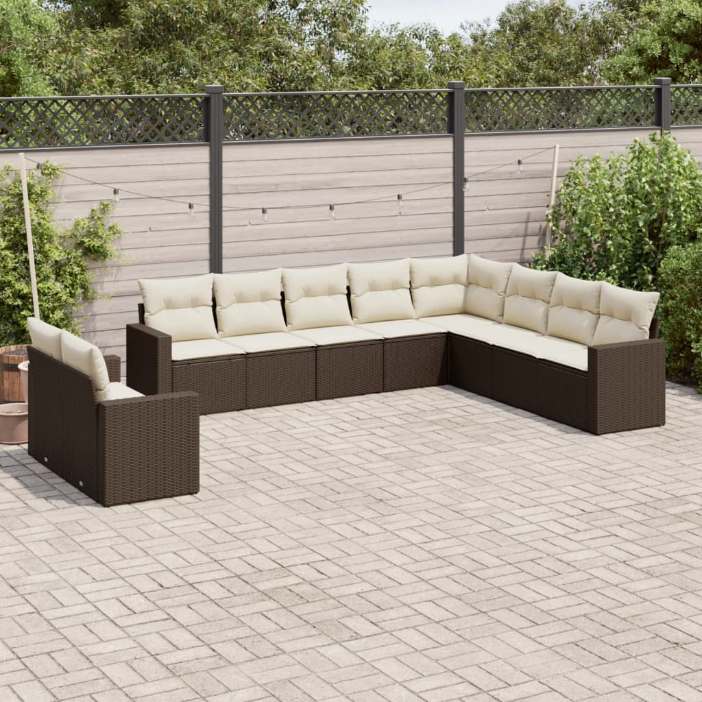 10-tlg. Garten-Sofagarnitur mit Kissen Braun Poly Rattan - Pazzar.ch