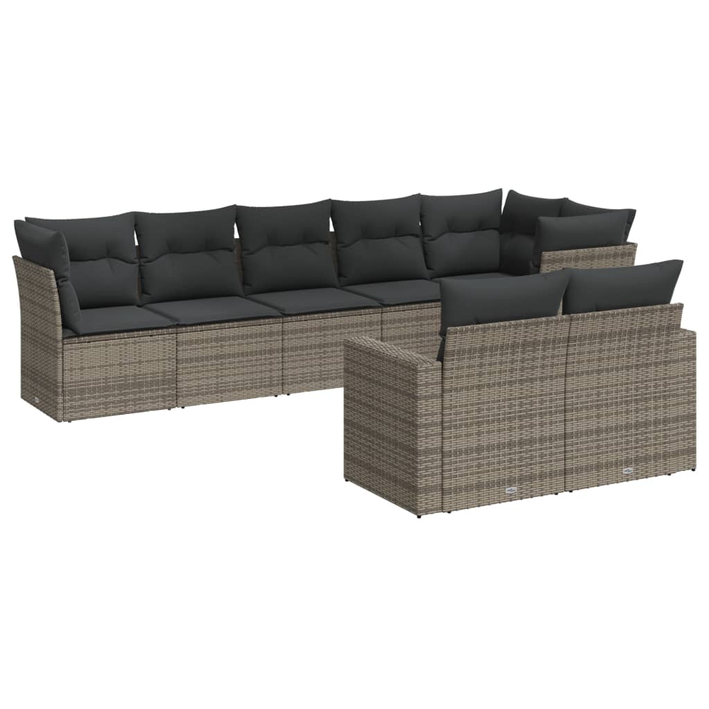 8-tlg. Garten-Sofagarnitur mit Kissen Grau Poly Rattan - Pazzar.ch