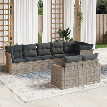 8-tlg. Garten-Sofagarnitur mit Kissen Grau Poly Rattan - Pazzar.ch