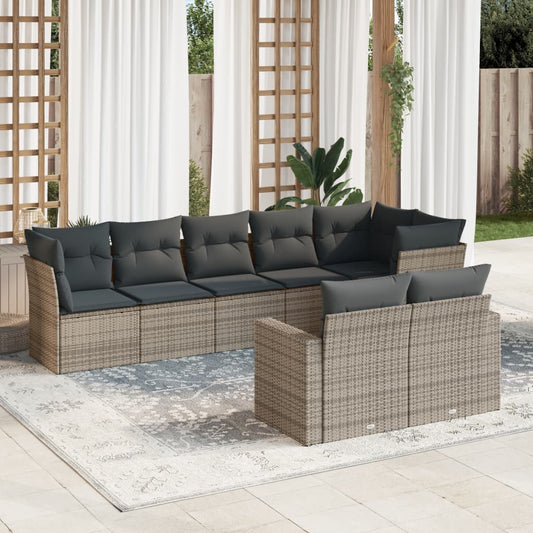 8-tlg. Garten-Sofagarnitur mit Kissen Grau Poly Rattan - Pazzar.ch