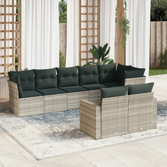 8-tlg. Garten-Sofagarnitur mit Kissen Hellgrau Poly Rattan - Pazzar.ch