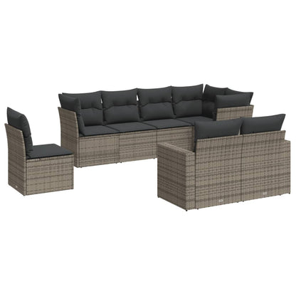 8-tlg. Garten-Sofagarnitur mit Kissen Grau Poly Rattan - Pazzar.ch