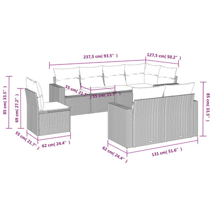 8-tlg. Garten-Sofagarnitur mit Kissen Grau Poly Rattan - Pazzar.ch
