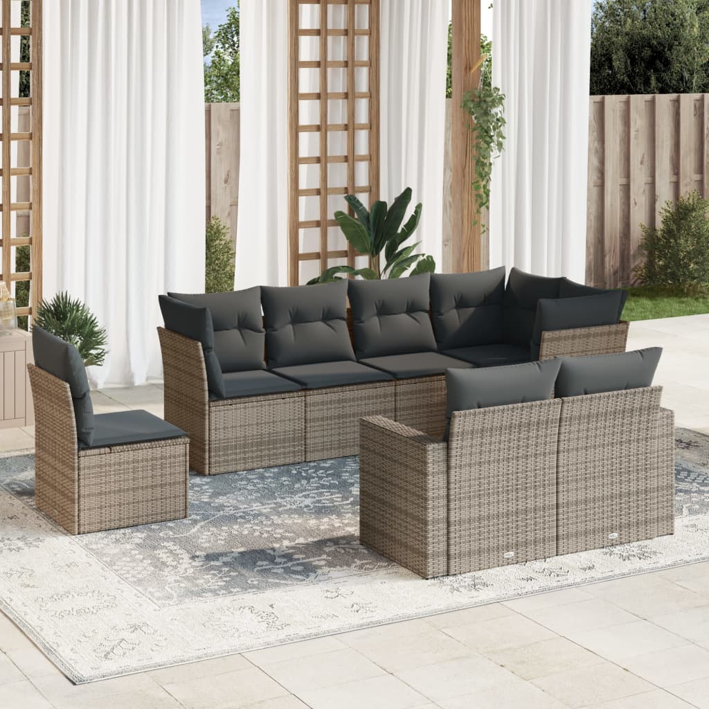 8-tlg. Garten-Sofagarnitur mit Kissen Grau Poly Rattan - Pazzar.ch