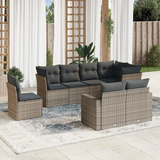 8-tlg. Garten-Sofagarnitur mit Kissen Grau Poly Rattan - Pazzar.ch
