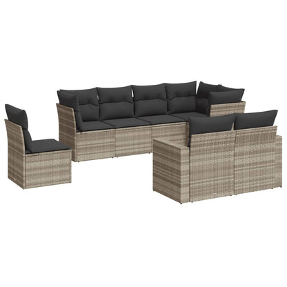 8-tlg. Garten-Sofagarnitur mit Kissen Hellgrau Poly Rattan - Pazzar.ch