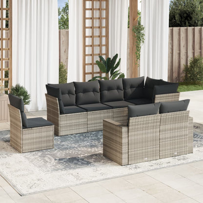 8-tlg. Garten-Sofagarnitur mit Kissen Hellgrau Poly Rattan - Pazzar.ch