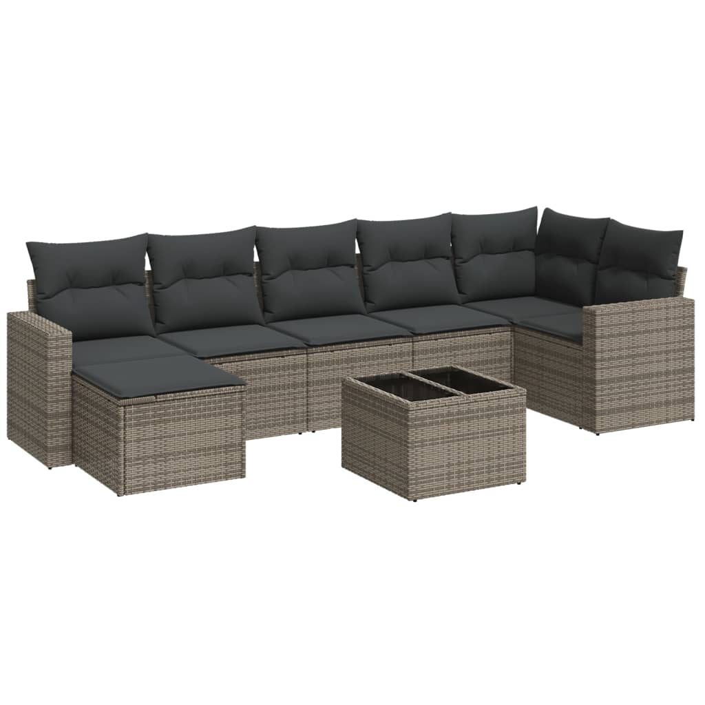 8-tlg. Garten-Sofagarnitur mit Kissen Grau Poly Rattan - Pazzar.ch