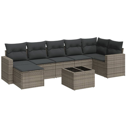 8-tlg. Garten-Sofagarnitur mit Kissen Grau Poly Rattan - Pazzar.ch
