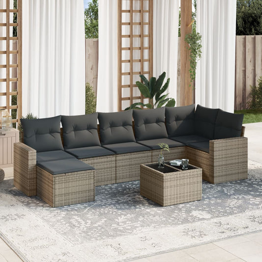 8-tlg. Garten-Sofagarnitur mit Kissen Grau Poly Rattan - Pazzar.ch