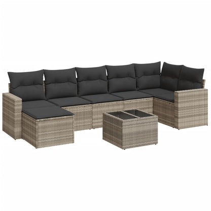 8-tlg. Garten-Sofagarnitur mit Kissen Hellgrau Poly Rattan - Pazzar.ch