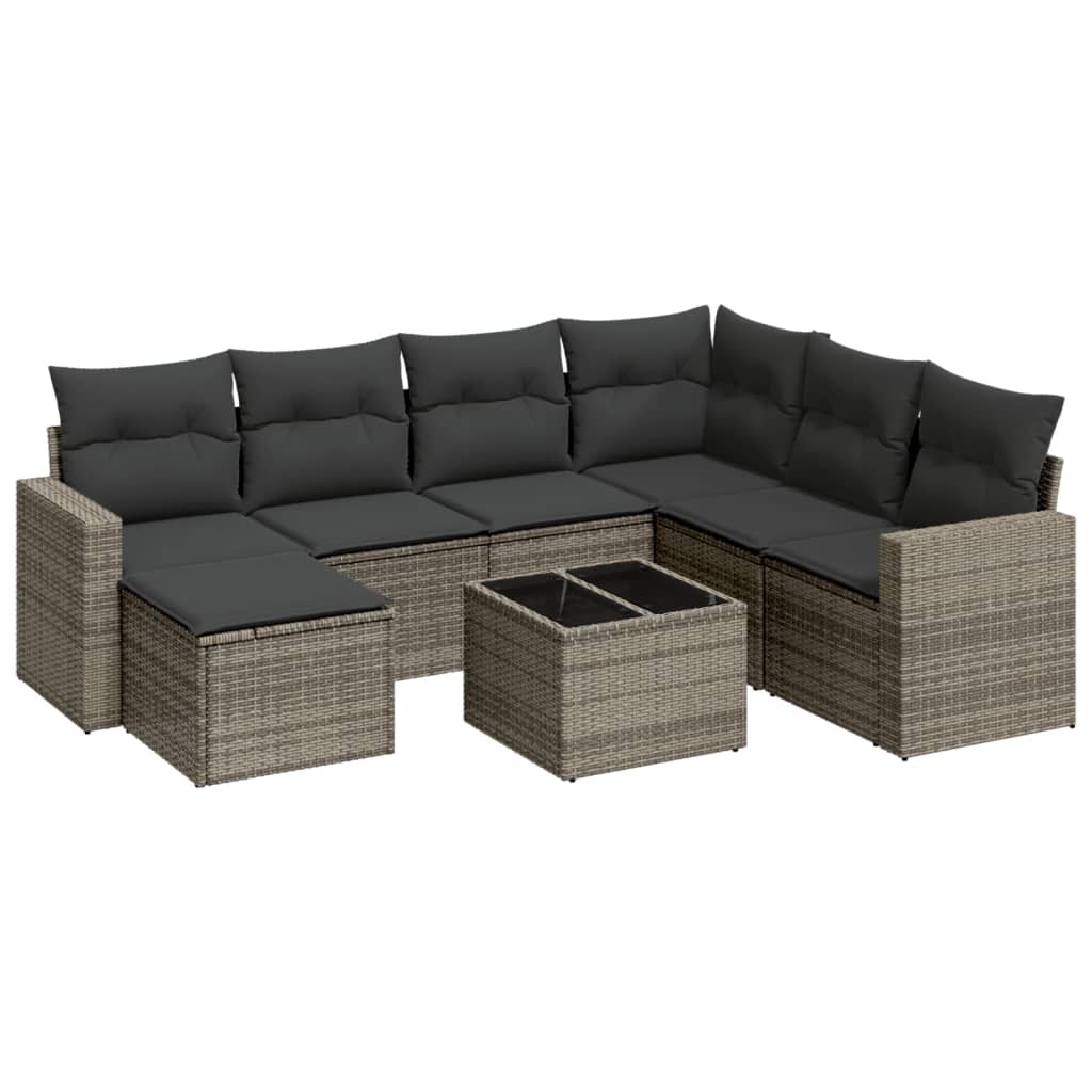 8-tlg. Garten-Sofagarnitur mit Kissen Grau Poly Rattan - Pazzar.ch