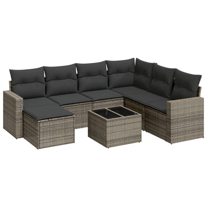 8-tlg. Garten-Sofagarnitur mit Kissen Grau Poly Rattan - Pazzar.ch