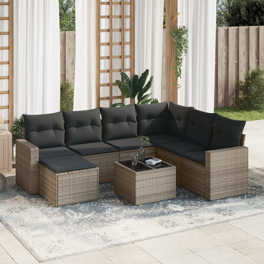8-tlg. Garten-Sofagarnitur mit Kissen Grau Poly Rattan - Pazzar.ch