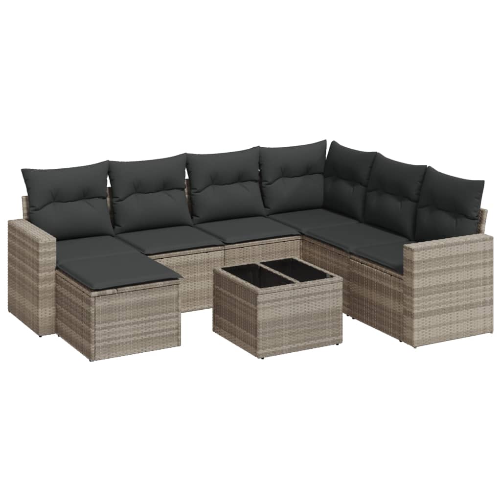 8-tlg. Garten-Sofagarnitur mit Kissen Hellgrau Poly Rattan - Pazzar.ch