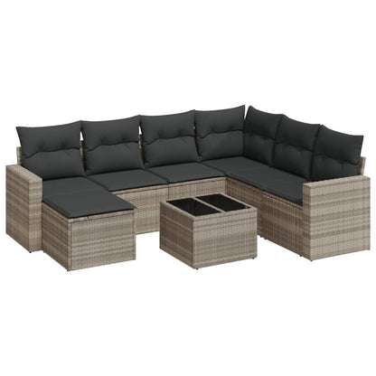 8-tlg. Garten-Sofagarnitur mit Kissen Hellgrau Poly Rattan - Pazzar.ch
