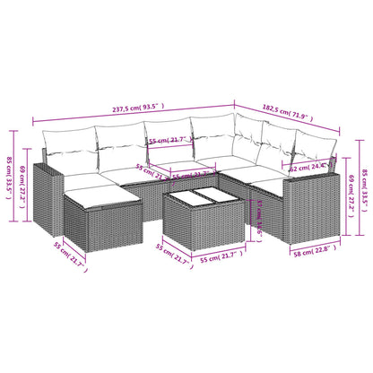 8-tlg. Garten-Sofagarnitur mit Kissen Hellgrau Poly Rattan - Pazzar.ch