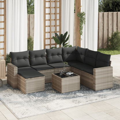8-tlg. Garten-Sofagarnitur mit Kissen Hellgrau Poly Rattan - Pazzar.ch