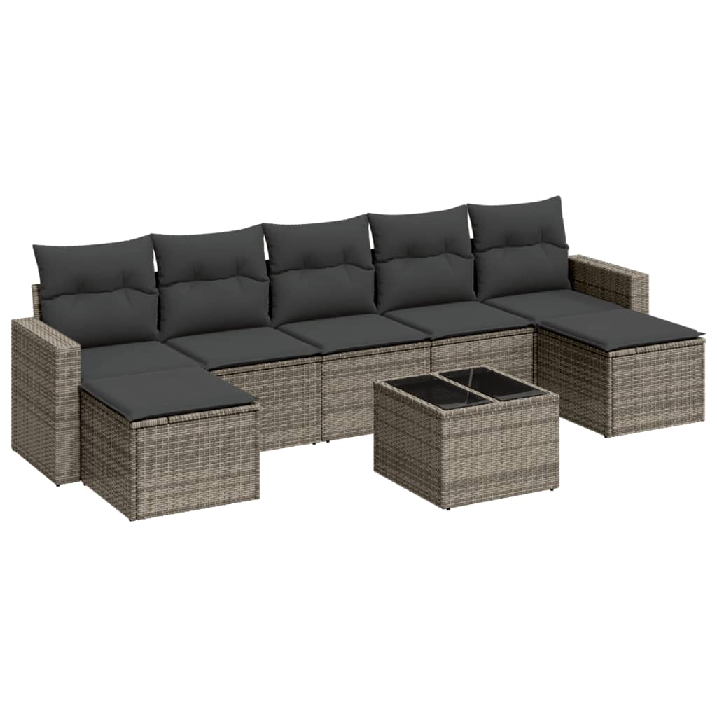 8-tlg. Garten-Sofagarnitur mit Kissen Grau Poly Rattan - Pazzar.ch