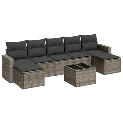 8-tlg. Garten-Sofagarnitur mit Kissen Grau Poly Rattan - Pazzar.ch