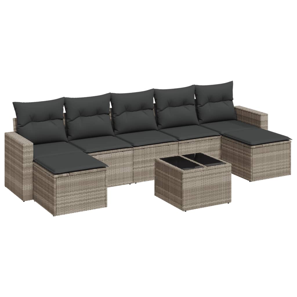 8-tlg. Garten-Sofagarnitur mit Kissen Hellgrau Poly Rattan - Pazzar.ch
