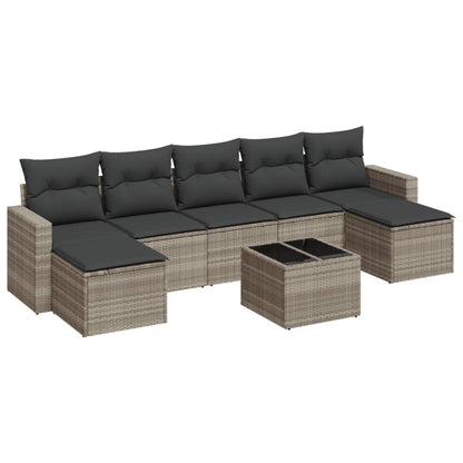 8-tlg. Garten-Sofagarnitur mit Kissen Hellgrau Poly Rattan - Pazzar.ch