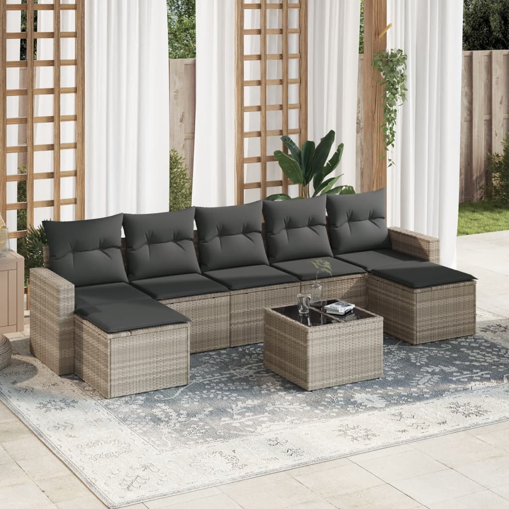 8-tlg. Garten-Sofagarnitur mit Kissen Hellgrau Poly Rattan - Pazzar.ch
