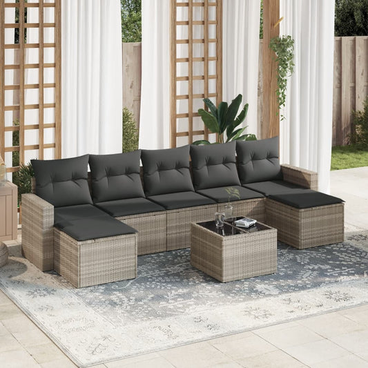 8-tlg. Garten-Sofagarnitur mit Kissen Hellgrau Poly Rattan - Pazzar.ch