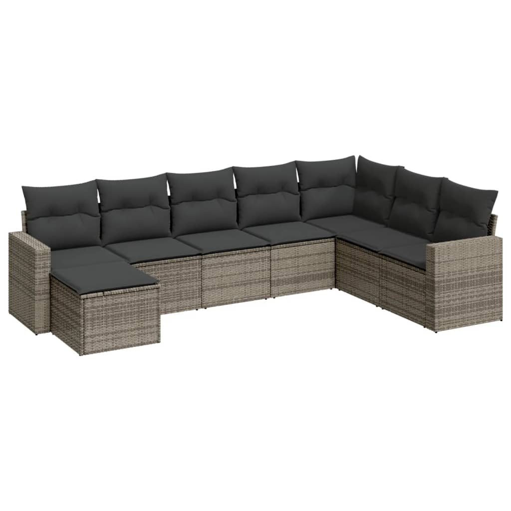 8-tlg. Garten-Sofagarnitur mit Kissen Grau Poly Rattan - Pazzar.ch