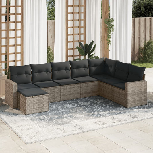 8-tlg. Garten-Sofagarnitur mit Kissen Grau Poly Rattan - Pazzar.ch