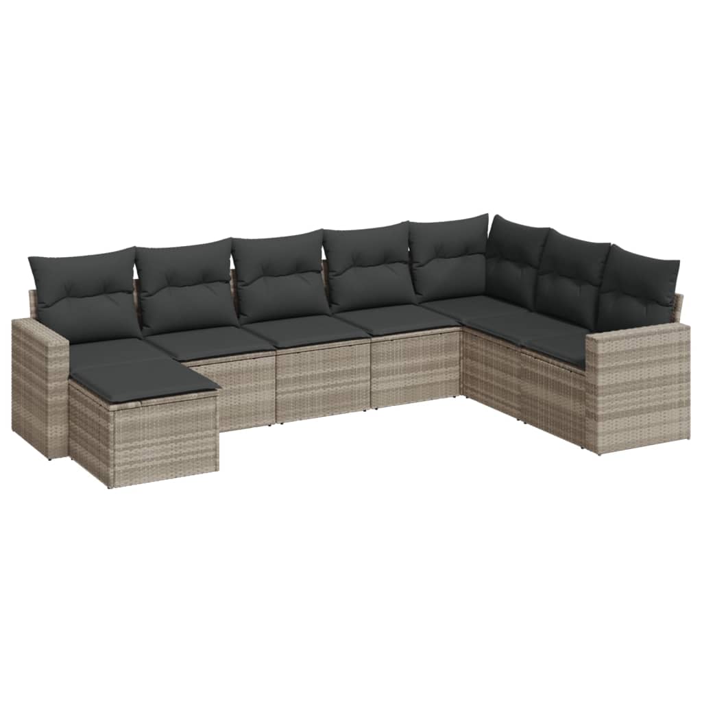 8-tlg. Garten-Sofagarnitur mit Kissen Hellgrau Poly Rattan - Pazzar.ch