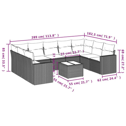 10-tlg. Garten-Sofagarnitur mit Kissen Schwarz Poly Rattan - Pazzar.ch