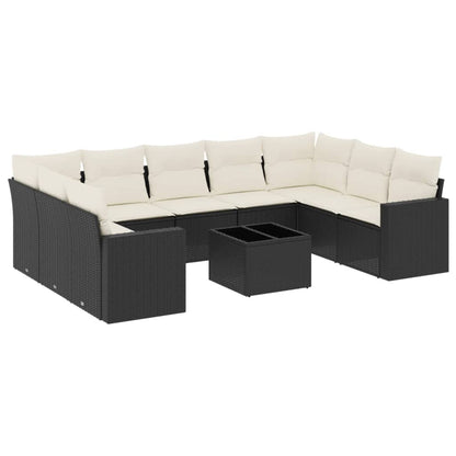 10-tlg. Garten-Sofagarnitur mit Kissen Schwarz Poly Rattan - Pazzar.ch