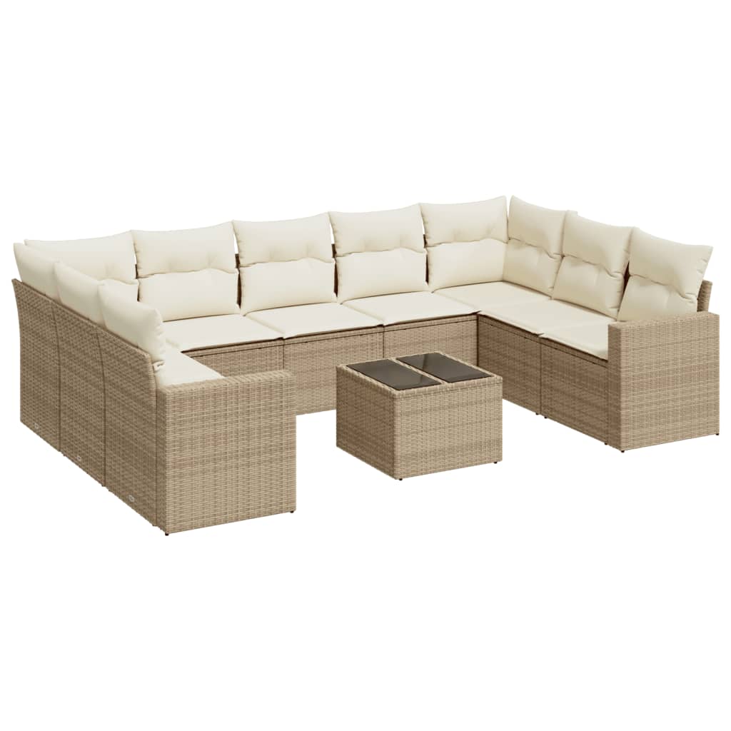 10-tlg. Garten-Sofagarnitur mit Kissen Beige Poly Rattan - Pazzar.ch